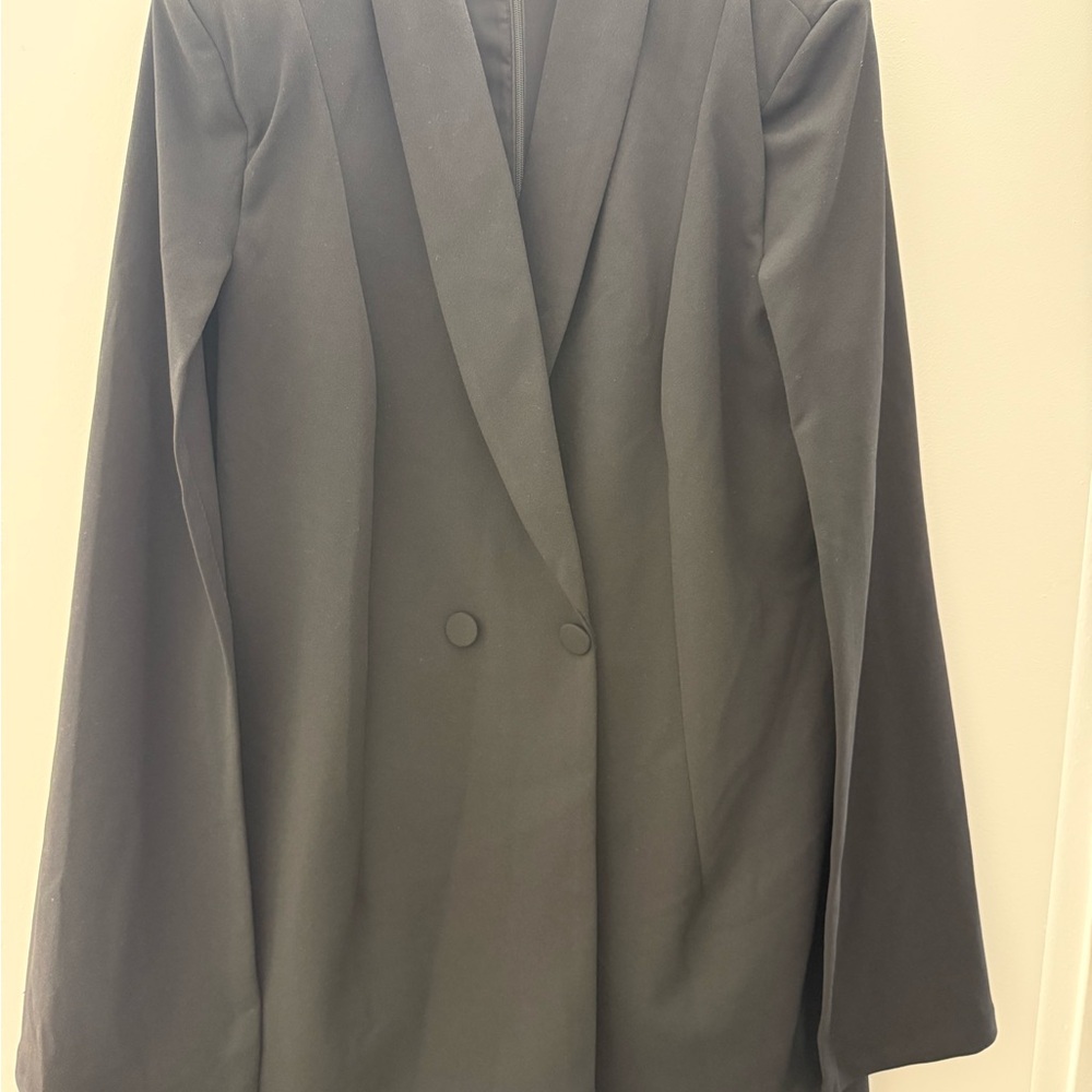 Women's Black Cape Sleeve Double Breasted Blazer Romper